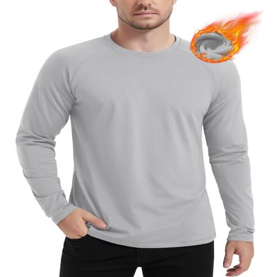 MAGCOMSEN Long Sleeve Workout Shirts for Men Moisture Wicking Shirts Dry Fit Base Layer Undershirts Light Grey L