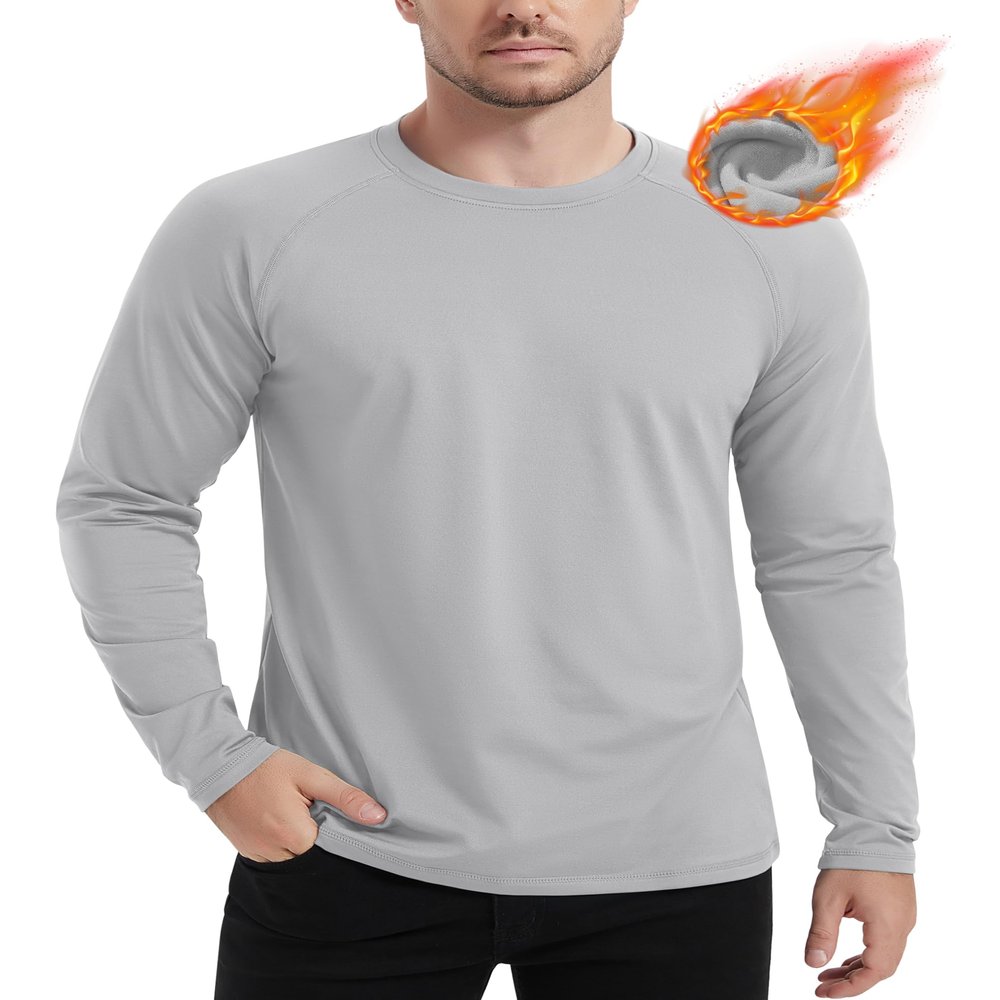 MAGCOMSEN Long Sleeve Workout Shirts for Men Moisture Wicking Shirts Dry Fit Base Layer Undershirts Light Grey L