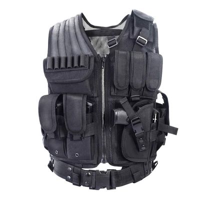 BOMTURN Tactical Vest Outdoor Ultra-Light Breathable Durable Mesh Airsoft Vest Adjustable Detachable Belt & Holster