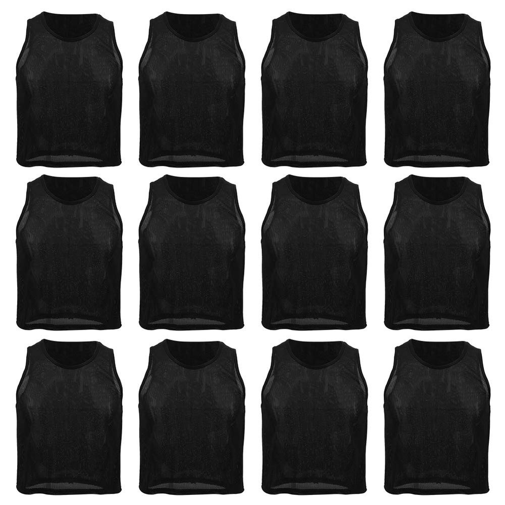 Xcello 12Pcs Small Mesh Breathable Children Football Training Exercise Vest Black Kid Size for Multiple Sports Training