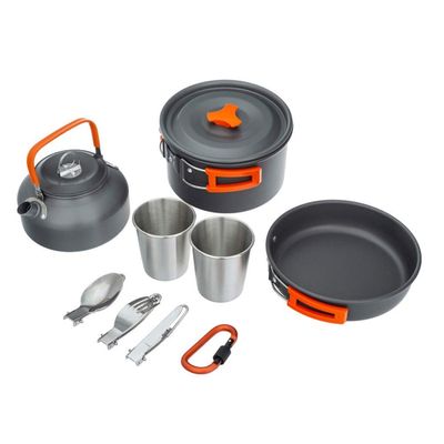 Camping Cookware Set Lightweight Portable Camping Pan Kettle Cups Outdoor Spoon Fork Cutter Outdoor Tableware for Picnic Hiking (Color : Orange) (Orange)