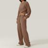 2 Piece Outfits Sweatsuit for Women Sets Twist Front Cropped Sweatshirt Baggy Wide Leg Sweatpant Lounge Set Tracksuit Coffee view 2