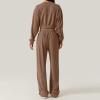2 Piece Outfits Sweatsuit for Women Sets Twist Front Cropped Sweatshirt Baggy Wide Leg Sweatpant Lounge Set Tracksuit Coffee view 3