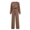 2 Piece Outfits Sweatsuit for Women Sets Twist Front Cropped Sweatshirt Baggy Wide Leg Sweatpant Lounge Set Tracksuit Coffee view 4