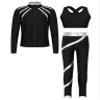 Hansber Kids Girls 3Pcs Dance Sports Outfit Crop Top Leggings with Long Sleeve Zipper Jacket Gym Yoga Training Tracksuit Silver 14 Years view 1
