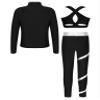 Hansber Kids Girls 3Pcs Dance Sports Outfit Crop Top Leggings with Long Sleeve Zipper Jacket Gym Yoga Training Tracksuit Silver 14 Years view 2