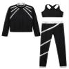Hansber Kids Girls 3Pcs Dance Sports Outfit Crop Top Leggings with Long Sleeve Zipper Jacket Gym Yoga Training Tracksuit Silver 14 Years view 3