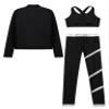 Hansber Kids Girls 3Pcs Dance Sports Outfit Crop Top Leggings with Long Sleeve Zipper Jacket Gym Yoga Training Tracksuit Silver 14 Years view 4