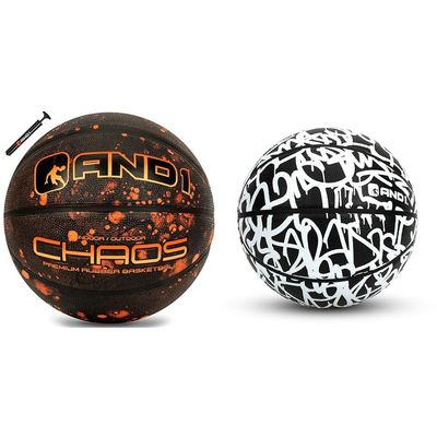 AND1 Chaos Basketball: Official Regulation Size 7 (29.5 inches) Rubber - Deep Channel Construction & Chaos Rubber Basketball: Game Ready, Office Regulation Size (29.5) Streetball, Made for Indoor