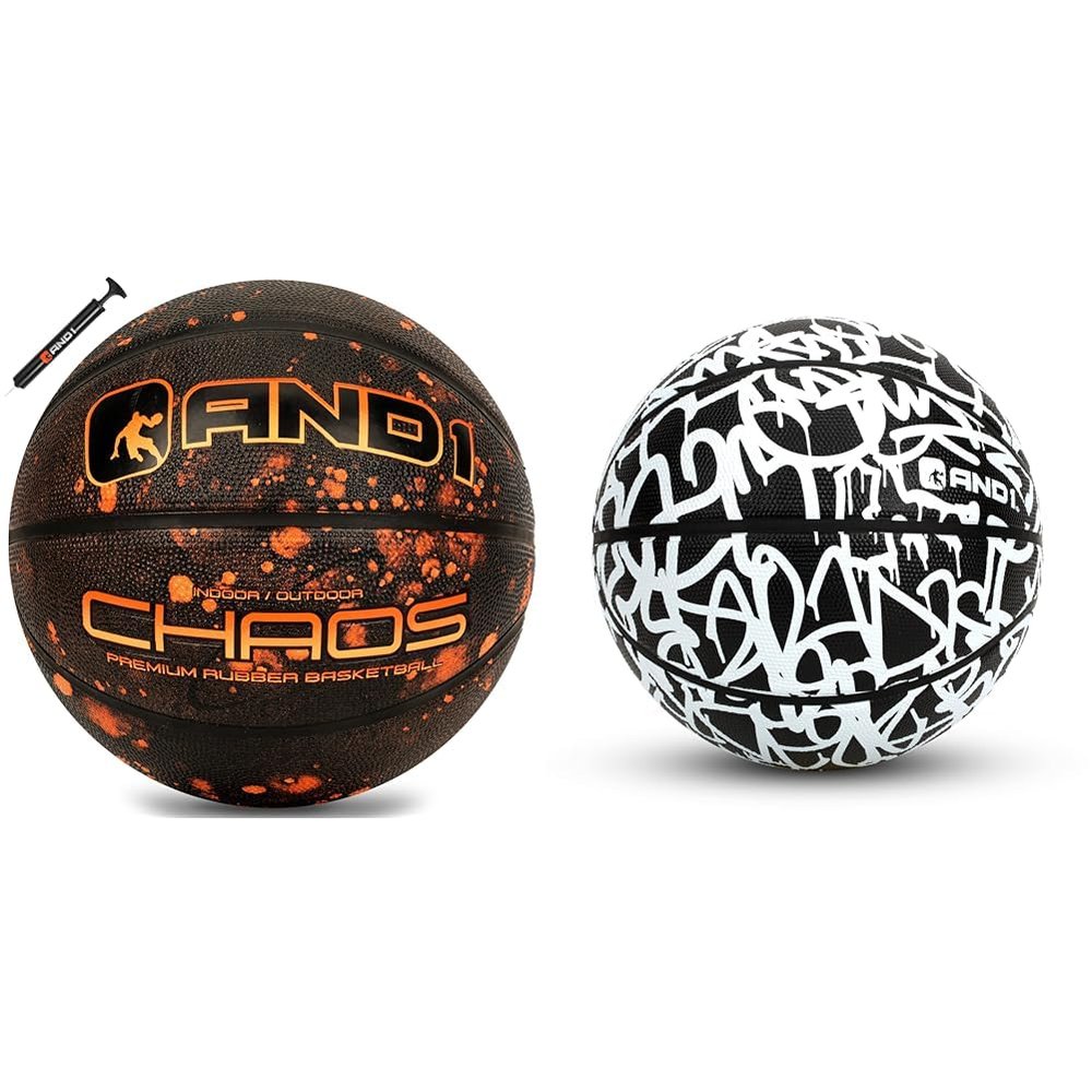 AND1 Chaos Basketball: Official Regulation Size 7 (29.5 inches) Rubber - Deep Channel Construction & Chaos Rubber Basketball: Game Ready, Office Regulation Size (29.5) Streetball, Made for Indoor