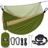 Camping Hammock with Net,Portable Lightweight Double Hammocks with Tree Straps and Solid D-Shape Carabiners,Parachute Nylon Hammock for Backpacking Beach Backyard Patio Hiking Green&Khaki view 1