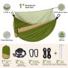 Camping Hammock with Net,Portable Lightweight Double Hammocks with Tree Straps and Solid D-Shape Carabiners,Parachute Nylon Hammock for Backpacking Beach Backyard Patio Hiking Green&Khaki view 2