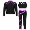 Hansber Kids Girls 3Pcs Dance Sports Outfit Crop Top Leggings with Long Sleeve Zipper Jacket Gym Yoga Training Tracksuit Purple 14 Years view 1
