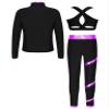 Hansber Kids Girls 3Pcs Dance Sports Outfit Crop Top Leggings with Long Sleeve Zipper Jacket Gym Yoga Training Tracksuit Purple 14 Years view 2