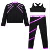 Hansber Kids Girls 3Pcs Dance Sports Outfit Crop Top Leggings with Long Sleeve Zipper Jacket Gym Yoga Training Tracksuit Purple 14 Years view 3