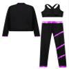 Hansber Kids Girls 3Pcs Dance Sports Outfit Crop Top Leggings with Long Sleeve Zipper Jacket Gym Yoga Training Tracksuit Purple 14 Years view 4
