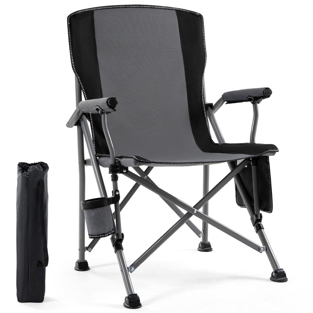 Camping Chair for Adults,Portable Folding Lawn Chair for Outside,Heavy Duty Camping Chair Support up to 330lbs,Collapsible Outdoor Chair with Cup Holder(Grey)