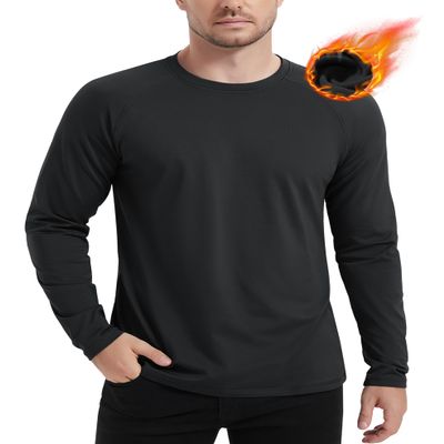 MAGCOMSEN Black Thermal Long Sleeve Men Fleece Winter Base Layer Undershirts Dry Fit Gym Shirts Black 2XL