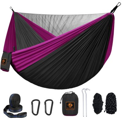 Camping Hammock, Portable Hammocks with Mosquito Net,Lightweight Nylon Parachute Hammock with 10ft Tree Straps,Camping Gear Must Haves for Travel Hiking Backpacking Beach Patio-Black&Pink