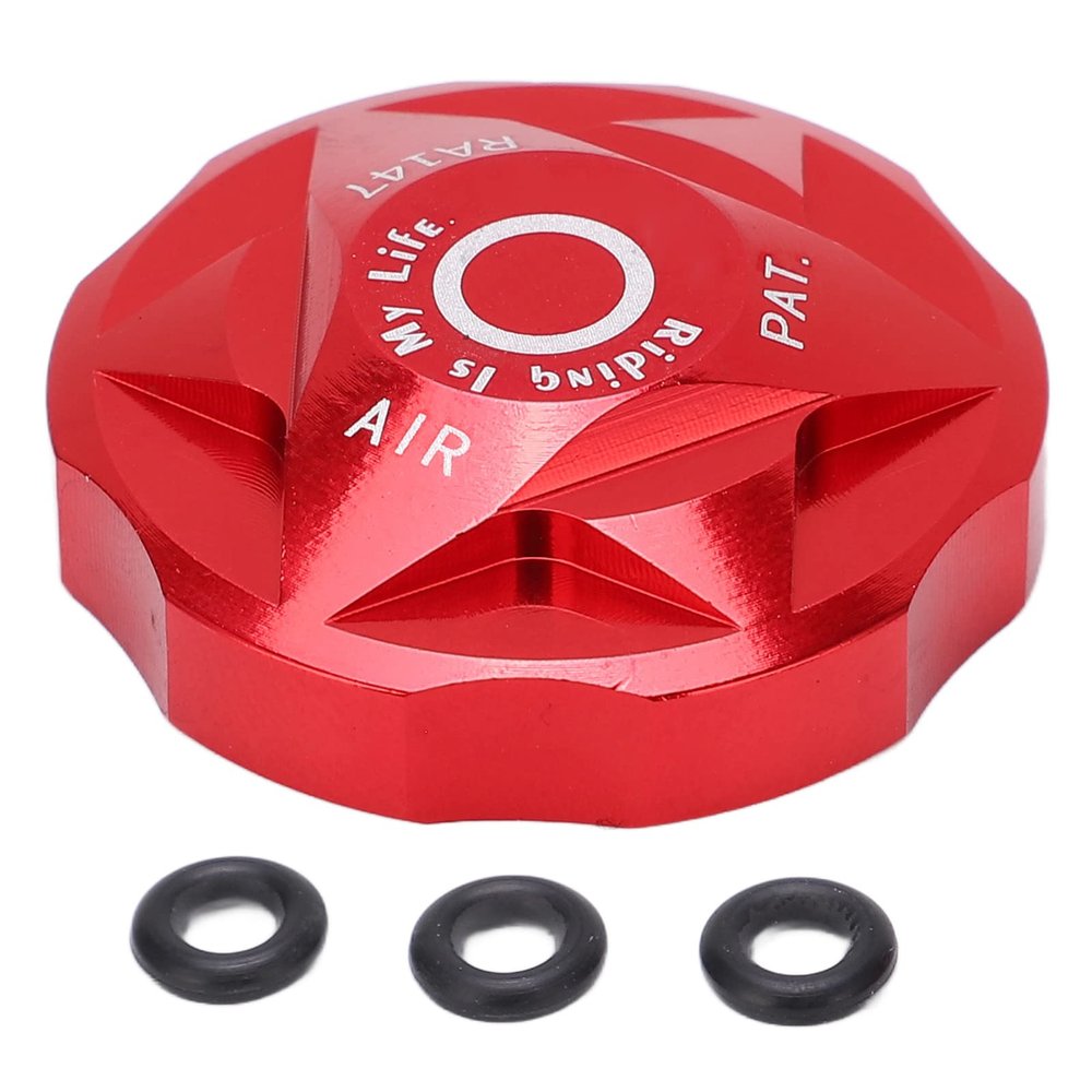 Bike Front Fork Cover, Suspension Cap, Front Fork Air Chamber Cover with 3 Washer, Shock Absorption Air Gas Shoulder Cover Valve Protector Parts for Mountain Bike Road Bike MTB Protection(Red)