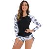 OBEEII Rash Ruard for Women Long Sleeve Swimsuits UV UPF 50+ Printed Swim Shirt with Boyshort Bottom Two Piece Swimwear Surfing Snorkeling Beachwear Bathing Suit Black-White S view 3
