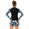 OBEEII Rash Ruard for Women, Long Sleeve Swimsuits UV UPF 50+ Printed Swim Shirt with Boyshort Bottom Two Piece Swimwear Surfing Snorkeling Beachwear Bathing Suit Black- Light Blue Flower XXL view 4