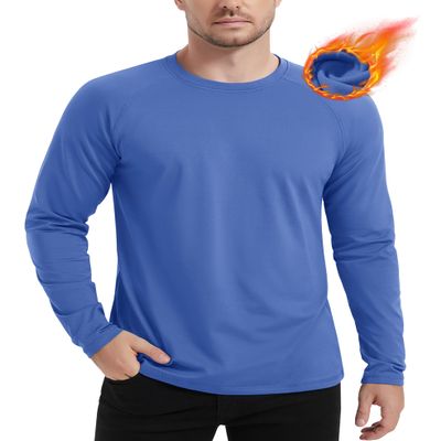 MAGCOMSEN Mens Base Layers Cold Weather Thermal Fleece Shirts Active Workout Shirts Dry Fit Winter Shirts Blue Grey XL