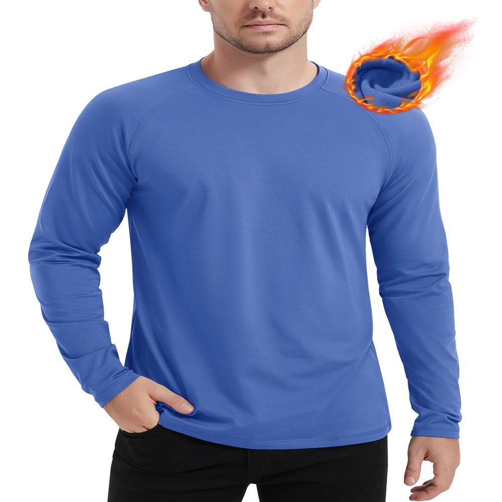 MAGCOMSEN Mens Base Layers Cold Weather Thermal Fleece Shirts Active Workout Shirts Dry Fit Winter Shirts Blue Grey XL