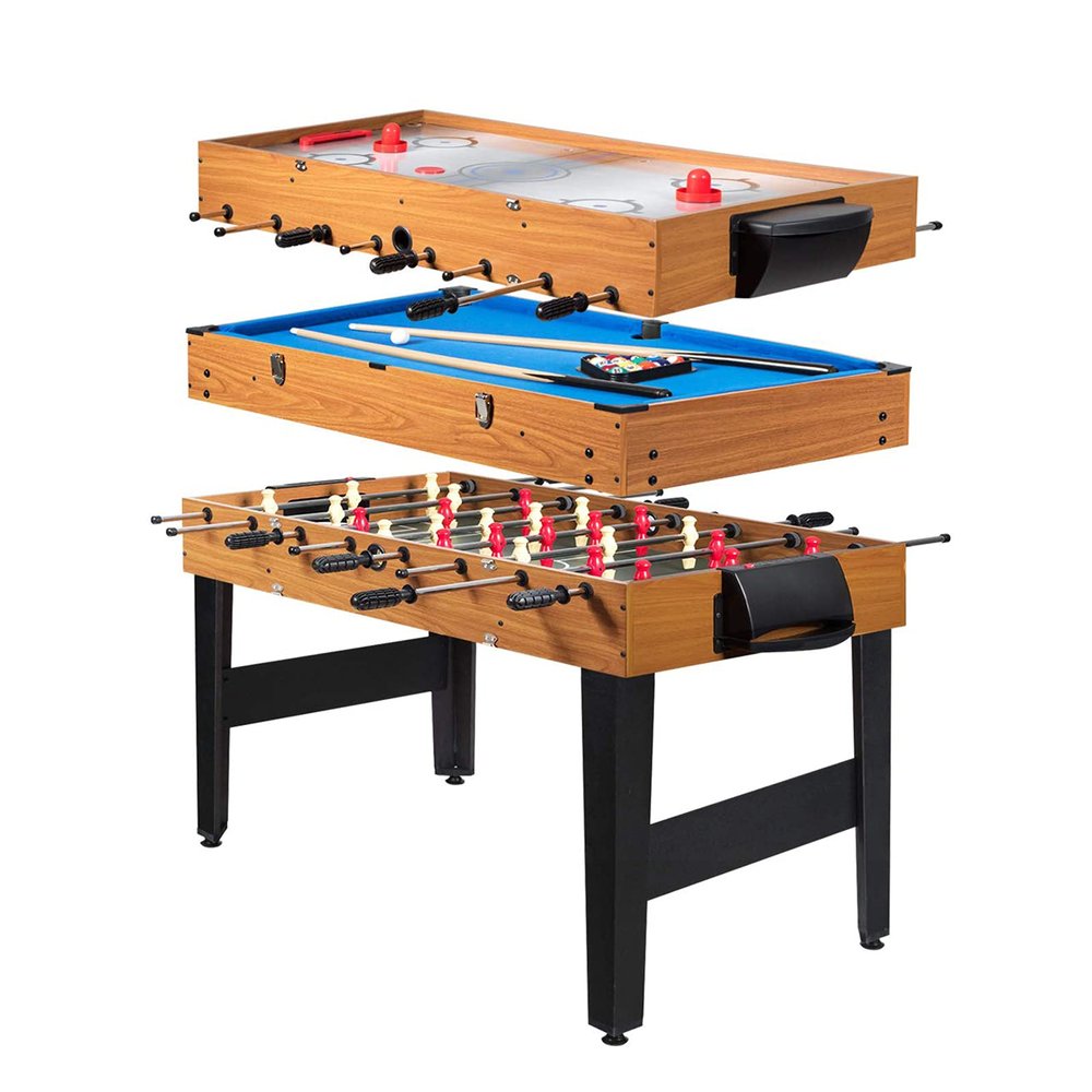Suuim Multi Game Table, 3-in-1 48"" Combo Game Table W/Soccer, Billiard, Slide Hockey, Wood Foosball Table, Perfect for Game Rooms, Arcades, Bars, Parties, F