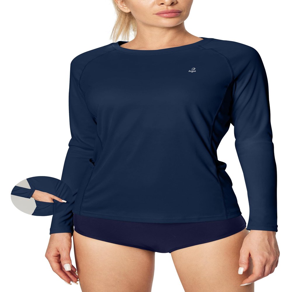 IUGA Rash Guard for Women UPF 50+ SPF UV Protection Long Sleeve Workout Tops with Pockets Dry Fit Hiking Swim Shirt Midnight Blue