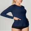 IUGA Rash Guard for Women UPF 50+ SPF UV Protection Long Sleeve Workout Tops with Pockets Dry Fit Hiking Swim Shirt Midnight Blue view 3
