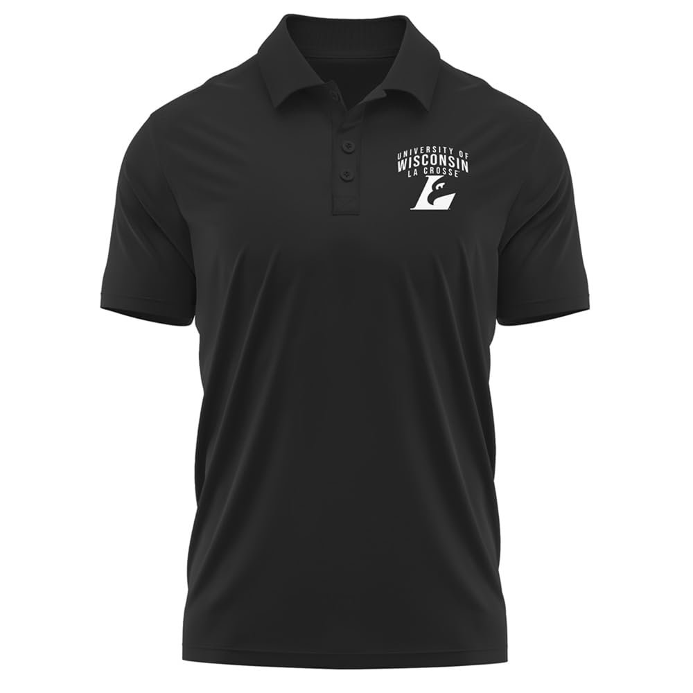 Campus Lab University of Wisconsin-La Crosse Adult Men's Polo Left Chest Logo, Black, Small