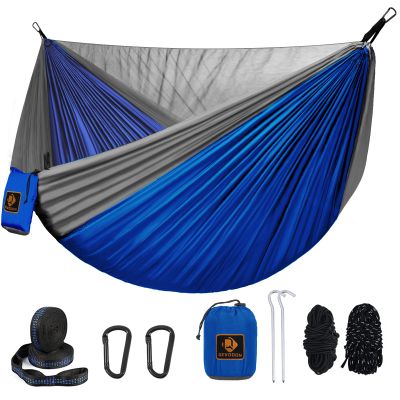 Camping Hammock, Portable Hammocks with Mosquito Net,Lightweight Nylon Parachute Hammock with 10ft Tree Straps,Camping Gear Must Haves for Travel Hiking Backpacking Beach Patio-Blue&Grey