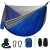 Camping Hammock, Portable Hammocks with Mosquito Net,Lightweight Nylon Parachute Hammock with 10ft Tree Straps,Camping Gear Must Haves for Travel Hiking Backpacking Beach Patio-Blue&Grey