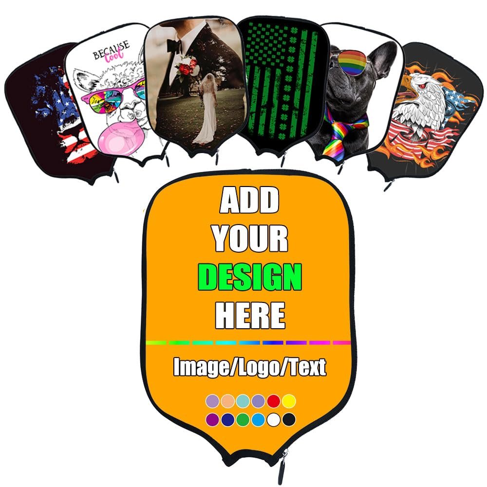 Custom Rackets Cover, Customized Pickleballs Paddle Protective Covers with Your Image Logo Name, Holder Fits Most Paddles, Orange