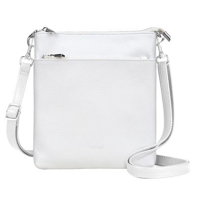 befen White Small Genuine Leather Crossbody Bags Purses for Women Multi Pocket Cross Body Handbags with Adjustable Shoulder Strap