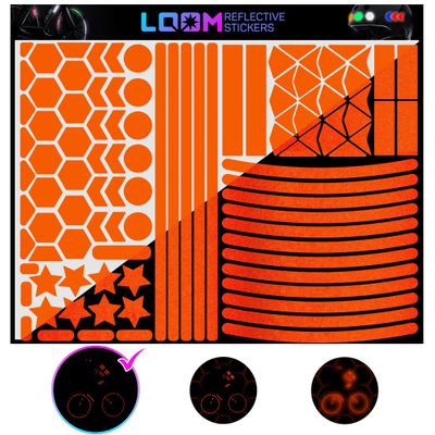 LOOM Reflective Stickers Mega Kit (101pcs Orange) Nighttime Safety Waterproof Self-Adhesive Decals for Helmets, Skateboard, Bike, Scooter, E-Bike, Motorcycle & Strollers  Bright Colors