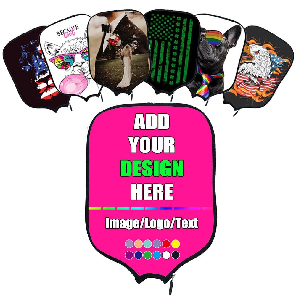 Custom Padded Pickleballs Paddle Cover with Your Own Picture Name Logo, Customized Rackets Cover Personalized Pickle Ball Paddle Case, DeepPink
