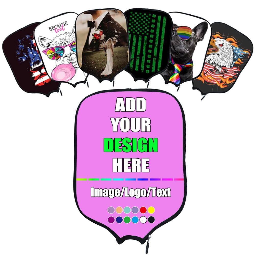 Custom Pickleballs Paddle Cover, Customized Racquet Cover with Photo Text Logo, Neoprene Cover Paddle Case Rackets Cover, Violet