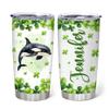 Hyturtle Personalized Gifts Orca Lover - With Lucky Four Leaf Clover Custom Name Coffee Tumbler Cup Stainless Steel 20oz, Sea Animal Lover Gifts For Women, Girl On Birthday, St Patricks Day view 1