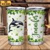 Hyturtle Personalized Gifts Orca Lover - With Lucky Four Leaf Clover Custom Name Coffee Tumbler Cup Stainless Steel 20oz, Sea Animal Lover Gifts For Women, Girl On Birthday, St Patricks Day view 2