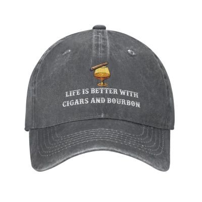 Saftbak Funny Hat Life is Better with Cigars and Bourbon Hat for Men Dad Hats Graphic Caps Deep Heather