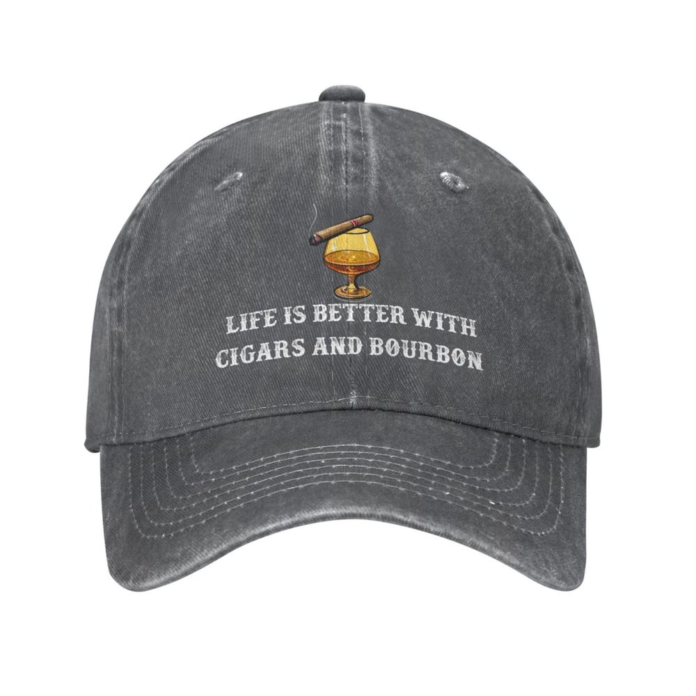 Saftbak Funny Hat Life is Better with Cigars and Bourbon Hat for Men Dad Hats Graphic Caps Deep Heather