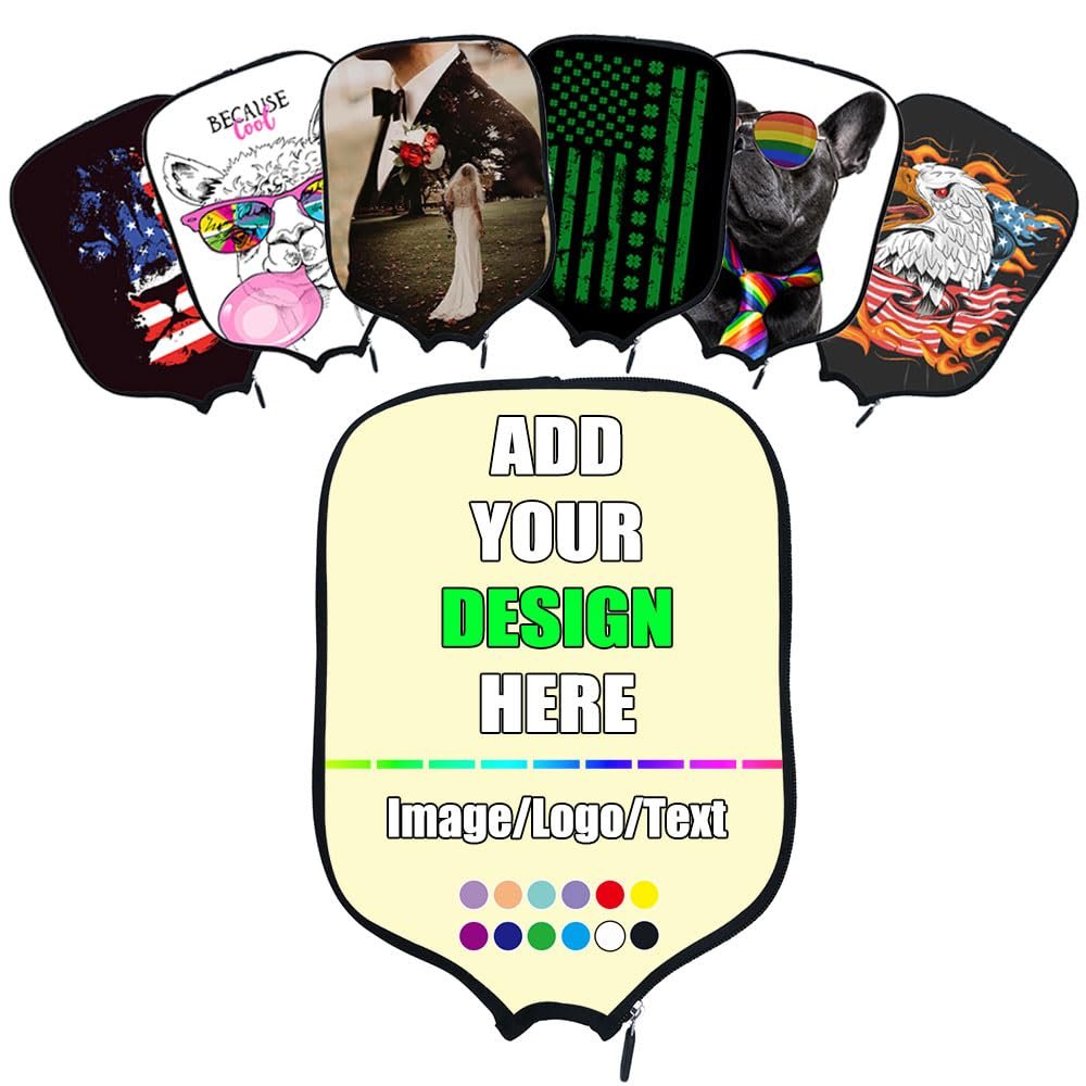 Personalized Pickle Ball Paddles Cover Add Your Own Image Logo Text, Custom Pickleballs Paddle Covers for Birthday Festival Gifts, LemonChiffon