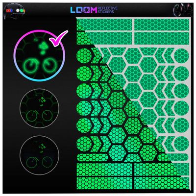 LOOM Reflective Stickers | 67pc Brilliant Grn | Reflective Stickers for Helmet, Bike, Motorcycle, Hard Hat | Waterproof Reflectors for Car, Trailer | Bike Reflectors for Night Riding