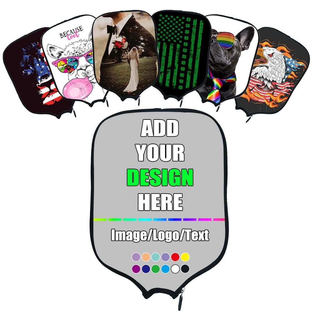 Personalized Pickle Ball Paddles Cover Add Your Own Image Logo Text, Custom Pickleballs Paddle Covers for Birthday Festival Gifts, Silver