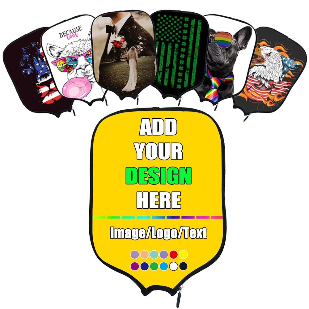 Custom Pickleballs Paddle Cover, Customized Racquet Cover with Photo Text Logo, Neoprene Cover Paddle Case Rackets Cover, Gold