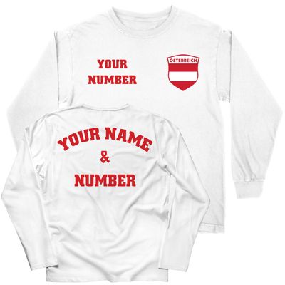 lepni.me Kids Personalised Long Sleeve Soccer Jersey Austria T-Shirt, Austrian Flag Badge European Football Championship 2024 (12-13 Years White Multi Color)