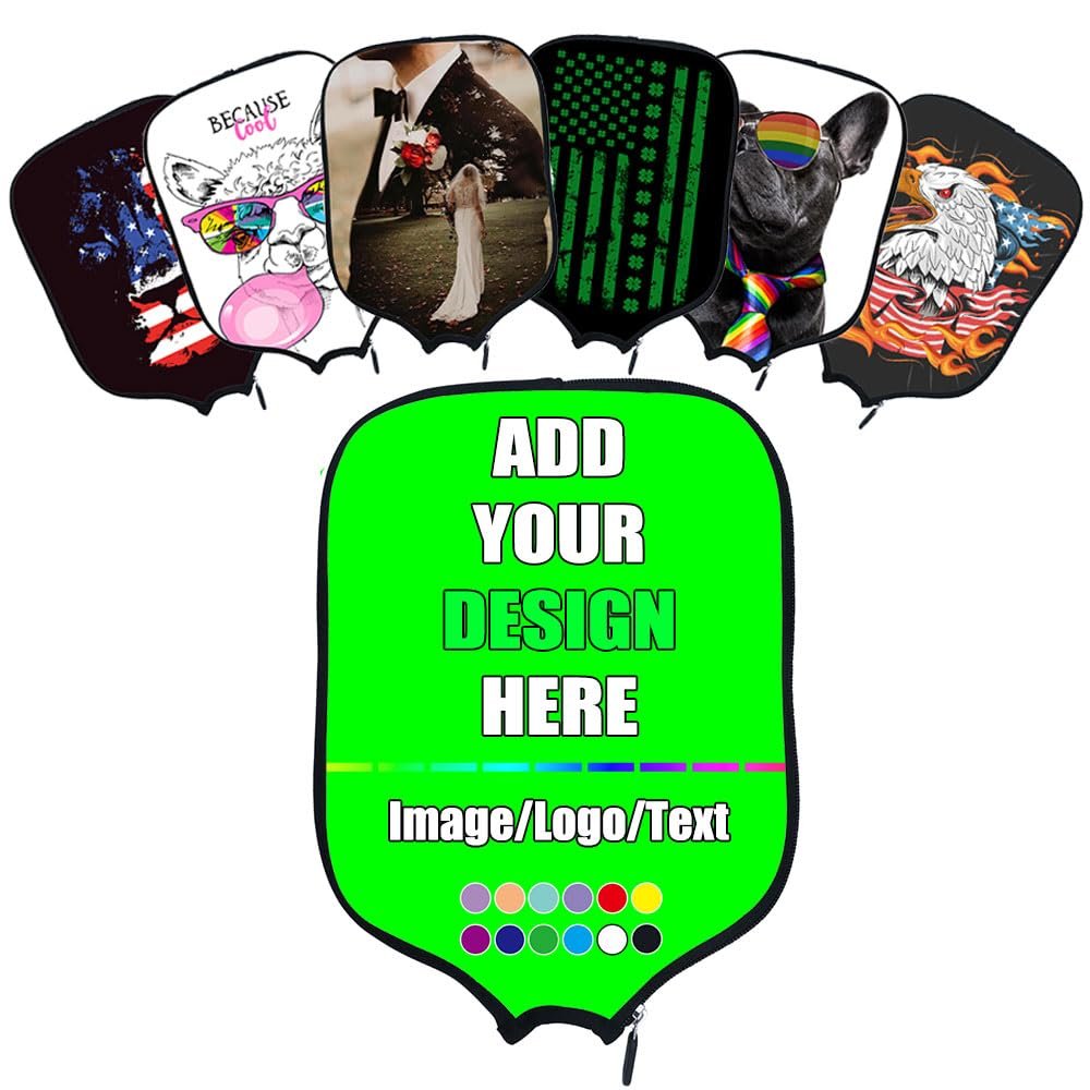 Custom Pickleballs Paddles Cover, Personalized Rackets Cover with Design Your Photo Text Logo, Fits Most Racquet, 8.5"x11.5", Lime