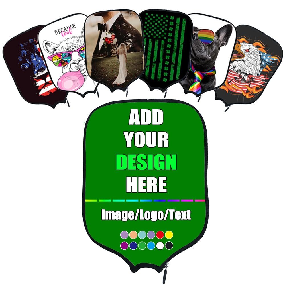 Custom Rackets Cover, Customized Pickleballs Paddle Protective Covers with Your Image Logo Name, Holder Fits Most Paddles, Green